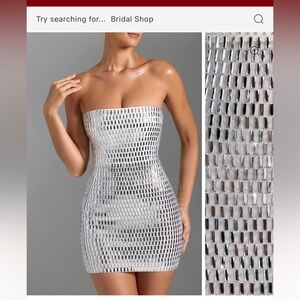 Oh Polly Aurora Embellished Bandeau Mini Dress in White